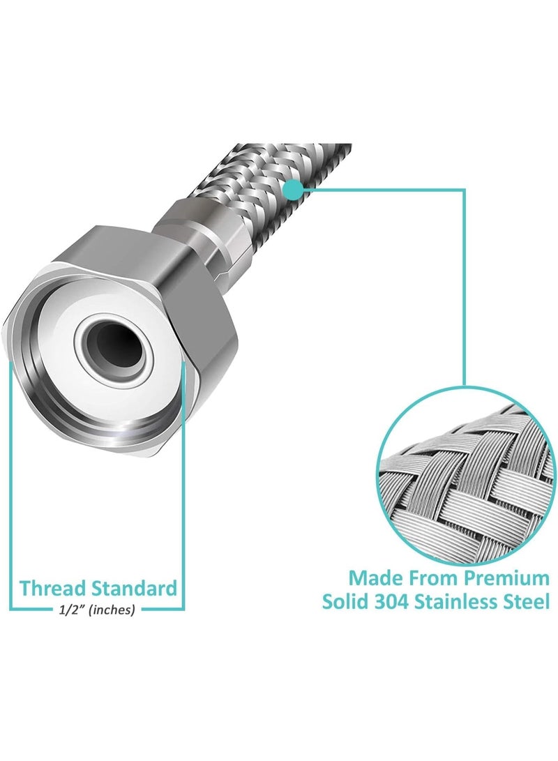 NOVEX 1.2 Meter Braided Hose, 1/2inch Connector Anti-Explosion Flexible Stainless Steel Hot Cold Water Plumbing Pipe for Kitchen Faucet Sink Basin Bathroom Shattaf Toilet Taps Heaters Pack of 2 (Silver) - Image 3